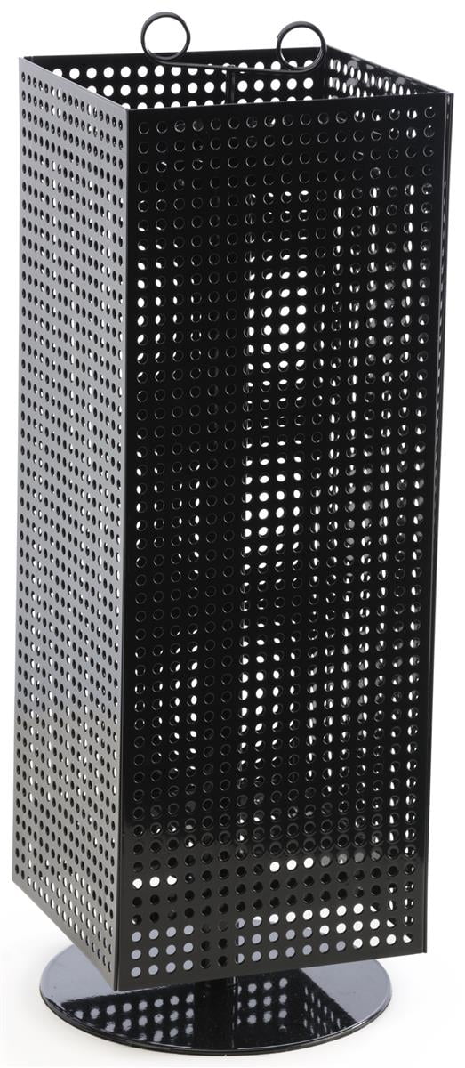 Black Glossy Steel Rectangular Pedestal Pegboard Spinner Rack