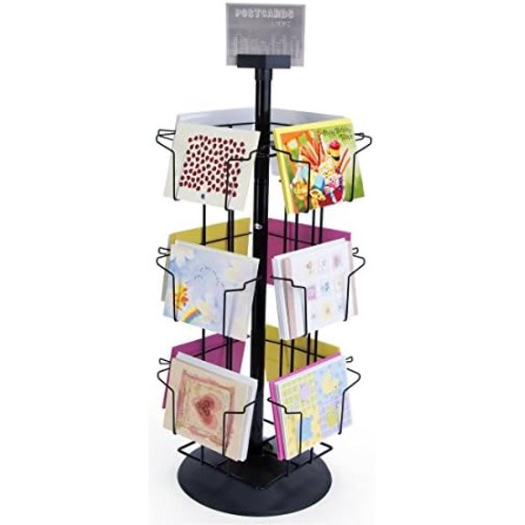 Counter Rotating Greeting Card Display w/ Sign Clip, 12 Horizontal Pockets - Black$$Other