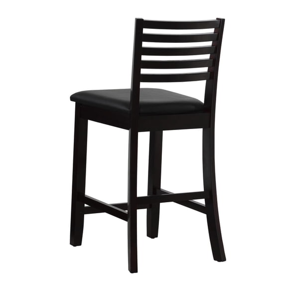Counter Stool 24 Inch Height " Espresso Finish " Faux Leather Seat " Foot Rail Support