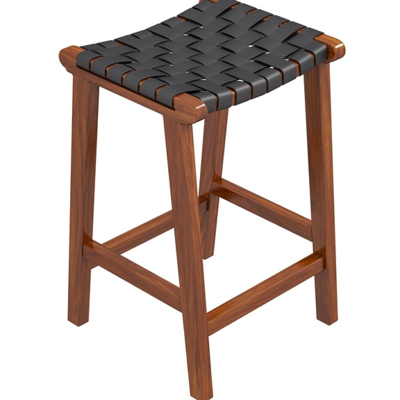 Counter Stool | Backless for Open - Space Bars | Brown Frame with Black Leather | Lightweight at 15 lb