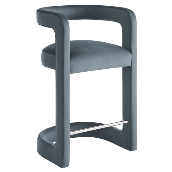 Counter Stool Chair, Blue, Velvet, Bar Pub Cafe Bistro Dining Kitchen Hospitality Restaurant, Modern Contemporary, HB37619