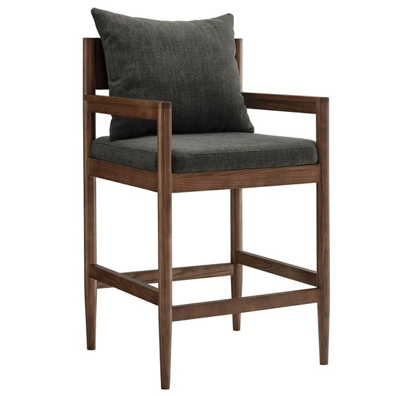 Counter Stool Chair, Dark Gray, Fabric, Wood, Bar Pub Cafe Bistro Dining Kitchen Hospitality Restaurant, Modern Contemporary, HB37882