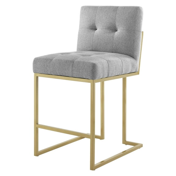 Counter Stool Chair, Fabric, Metal Steel, Gold Light Grey Gray, Modern Contemporary Urban Design, Bar Pub Cafe Bistro Hotel Restaurant Hospitality