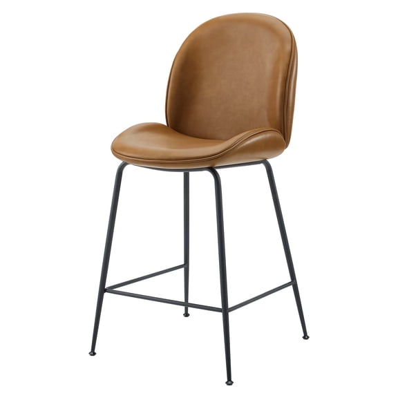 Counter Stool Chair, Faux Vegan Leather, Steel, Tan, Modern Contemporary Urban Design, Bar Pub Cafe Bistro Hotel Restaurant Hospitality