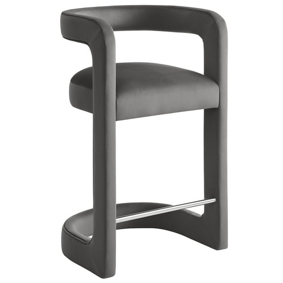 Counter Stool Chair, Gray, Velvet, Bar Pub Cafe Bistro Dining Kitchen Hospitality Restaurant, Modern Contemporary, HB37622
