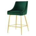 thumbnail image 1 of Counter Stool Chair, Green, Velvet, Modern Contemporary, Mid Century Bar Pub Cafe Bistro Hotel Lounge Dining Kitchen, 1 of 8