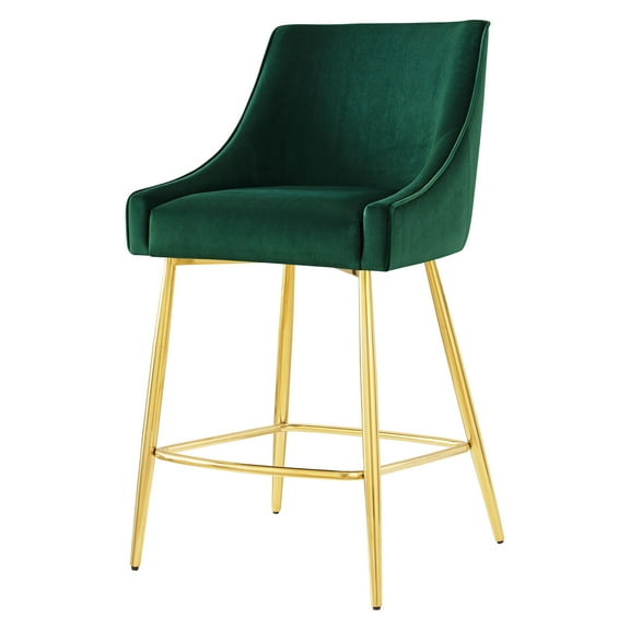 Counter Stool Chair, Green, Velvet, Modern Contemporary, Mid Century Bar Pub Cafe Bistro Hotel Lounge Dining Kitchen