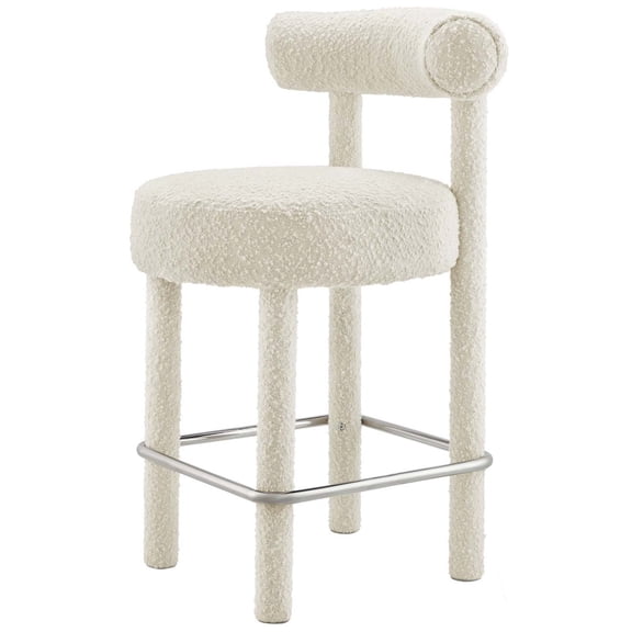 Counter Stool Chair, Ivory White, Fabric, Bar Pub Cafe Bistro Dining Kitchen Hospitality Restaurant, Modern Contemporary HB34818