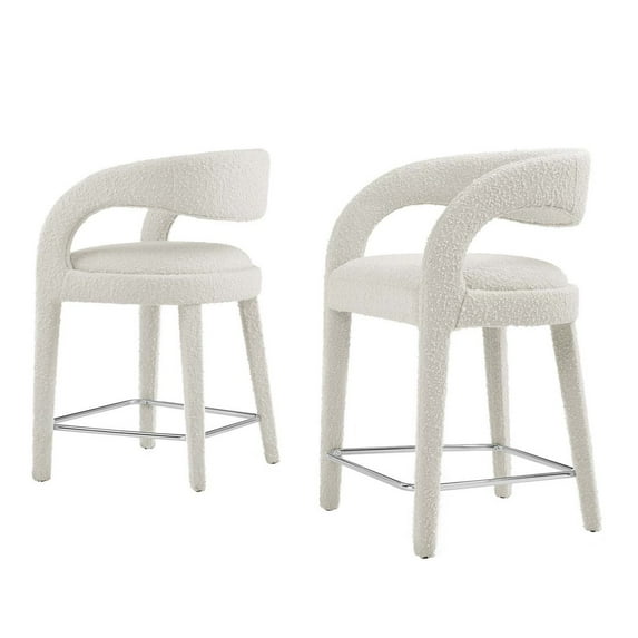 Counter Stool Chair, Ivory White, Fabric, Bar Pub Cafe Bistro Dining Kitchen Hospitality Restaurant, Modern Contemporary HB35929