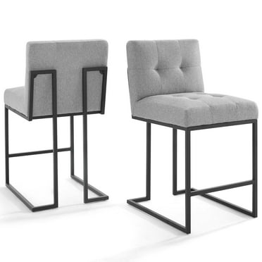 Counter Stool Chair, Set of 2, Fabric, Metal Steel, Black Grey Gray, Modern Contemporary Urban Design, Bar Pub Cafe Bistro Hotel Restaurant Hospitality