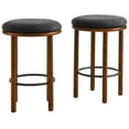 thumbnail image 1 of Counter Stool Chair, Set of 2, Walnut Charcoal Gray, Fabric, Wood, Bar Pub Cafe Bistro Dining Kitchen Hospitality Restaurant, Modern Contemporary HB36720, 1 of 8