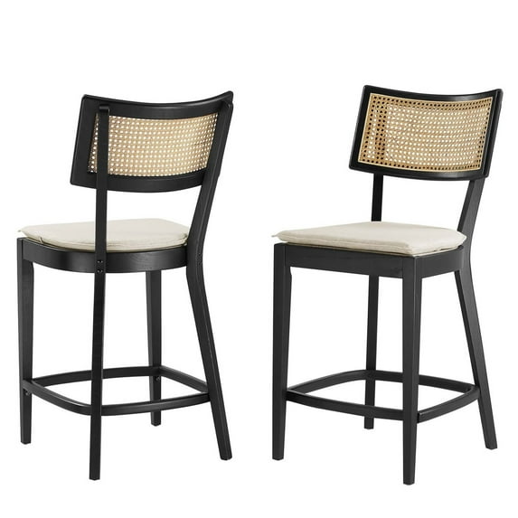 Counter Stool Chair, Set of 2, Beige Black, Wood, Bar Pub Cafe Bistro Dining Kitchen Hospitality Restaurant, Modern Contemporary HB36729