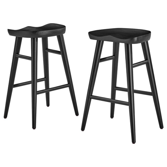 Counter Stool Chair, Set of 2, Black, Wood, Bar Pub Cafe Bistro Dining Kitchen Hospitality Restaurant, Modern Contemporary HB36674