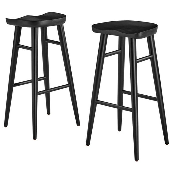Counter Stool Chair, Set of 2, Black, Wood, Bar Pub Cafe Bistro Dining Kitchen Hospitality Restaurant, Modern Contemporary HB36677