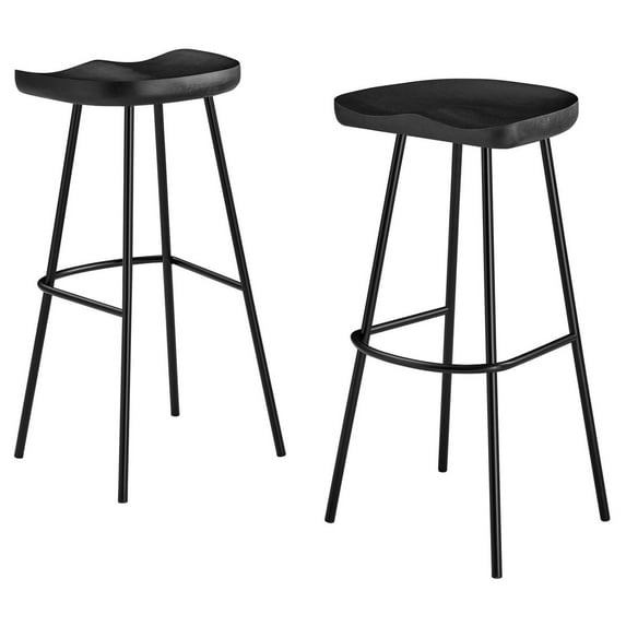 Counter Stool Chair, Set of 2, Black, Wood, Metal, Bar Pub Cafe Bistro Dining Kitchen Hospitality Restaurant, Modern Contemporary HB36683