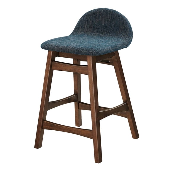 Counter Stool Chair, Set of 2, Blue Navy, Fabric, Wood, Bar Pub Cafe Bistro Dining Kitchen Hospitality Restaurant, Modern Contemporary HB36161