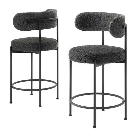 Counter Stool Chair, Set of 2, Dark Grey Gray, Fabric, Metal, Bar Pub Cafe Bistro Dining Kitchen Hospitality Restaurant, Modern Contemporary HB35915