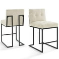 thumbnail image 1 of Counter Stool Chair, Set of 2, Fabric, Metal Steel, Black Beige, Modern Contemporary Urban Design, Bar Pub Cafe Bistro Hotel Restaurant Hospitality, 1 of 4