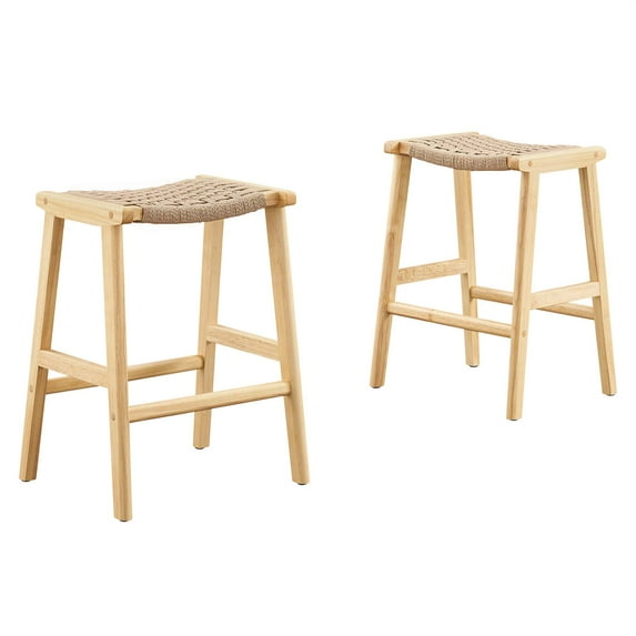 Counter Stool Chair, Set of 2, Natural, Wood, Bar Pub Cafe Bistro Dining Kitchen Hospitality Restaurant, Modern Contemporary HB36082