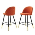 thumbnail image 1 of Counter Stool Chair, Set of 2, Velvet, Metal Steel, Orange, Modern Contemporary Urban Design, Bar Pub Cafe Bistro Hotel Restaurant Hospitality, 1 of 10