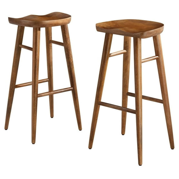 Counter Stool Chair, Set of 2, Walnut, Wood, Bar Pub Cafe Bistro Dining Kitchen Hospitality Restaurant, Modern Contemporary HB36679