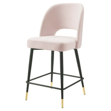 Counter Stool Chair, Velvet, Metal Steel, Pink, Modern Contemporary Urban Design, Bar Pub Cafe Bistro Hotel Restaurant Hospitality