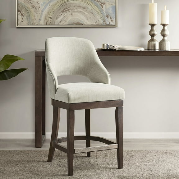 Counter Stool With 360 Degree Spin In Cream Upholstery And Solid Wood Legs - Metal Assurance Transitional Style Swivel Wood, Resistance