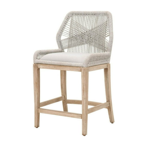 BenJara Counter Stool with Intricate Rope Woven Back, Gray