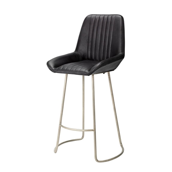 Counter Stool with Leatherette and Metal Sled Base, Black and Silver- Saltoro Sherpi