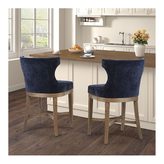 Counter Stool with Swivel, Wingback Design - 300lbs Capacity, Solid Wood Legs, Reclaimed Gray Finish - Kitchen Island, Bar, Dining