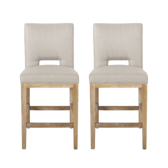 Counter Stools Set of 2, 27 Inch Bar Stools Fabric, Kitchen Island Chairs with Rubberwood Legs & L-Shaped Backrest, Modern Home Bar Stools for Dining Room