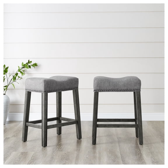 Counter Stools Set of 2, Gray CoCo Upholstered Backless Saddle Seat - 24" Height - Contemporary Kitchen Island Bar Stools for Residential Use