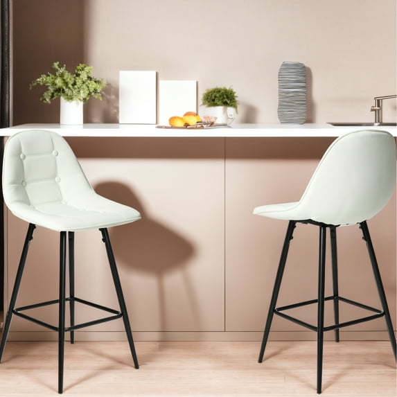 Counter Stools With Leather Upholstery - White, Frame, Of 2 For Home And Bar Height Faux