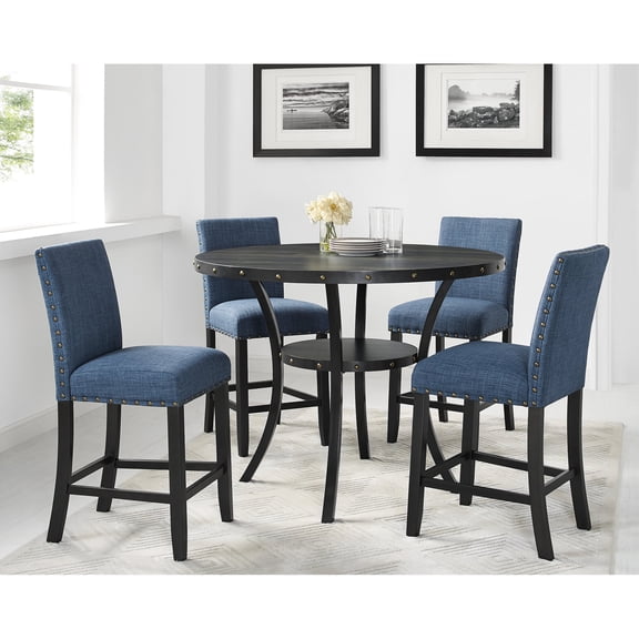 Counter Stools in Blue Fabric with Nailhead Trim, Set of 2 / Add Elegance to Surroundings