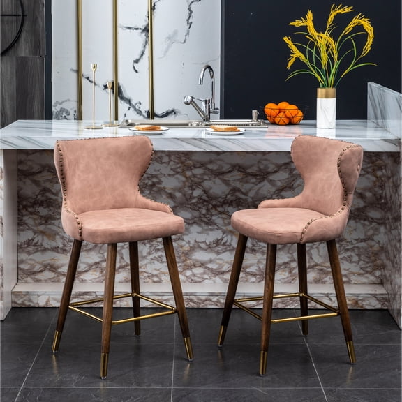 Counter Stools with Nailhead Trim | Wing - back Seat for Comfortable Use in Kitchen | Solid Wood Legs | Address Wobbly Stool Issue