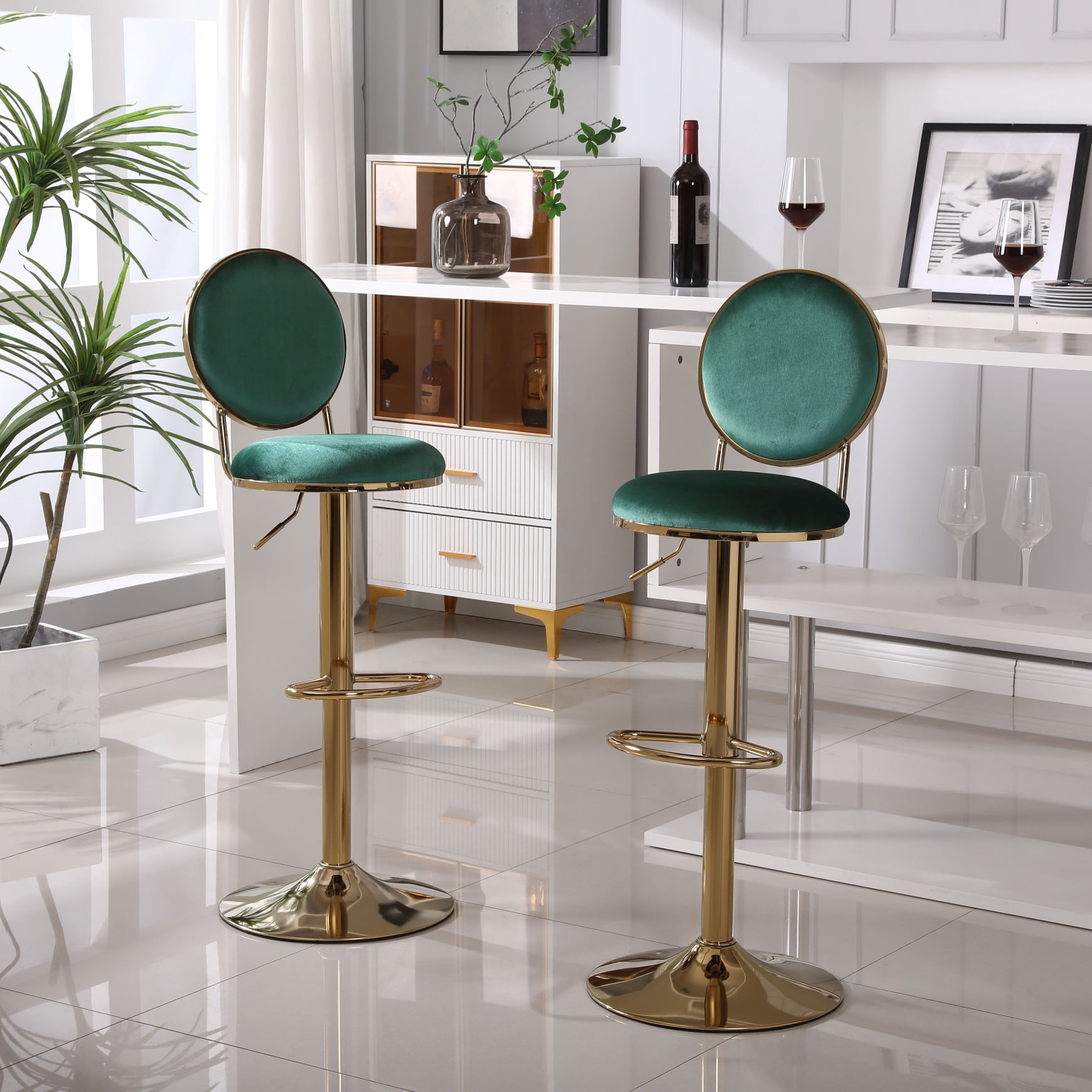 Counter Swivel Bar Stools Set of 2, 360° Adjustable Barstools with Back ...