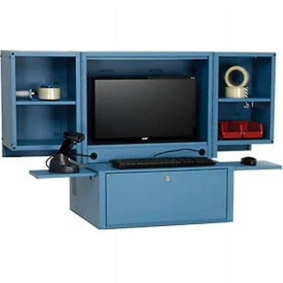 Counter Top Fold Out Computer Security Cabinet - Metal & Blue