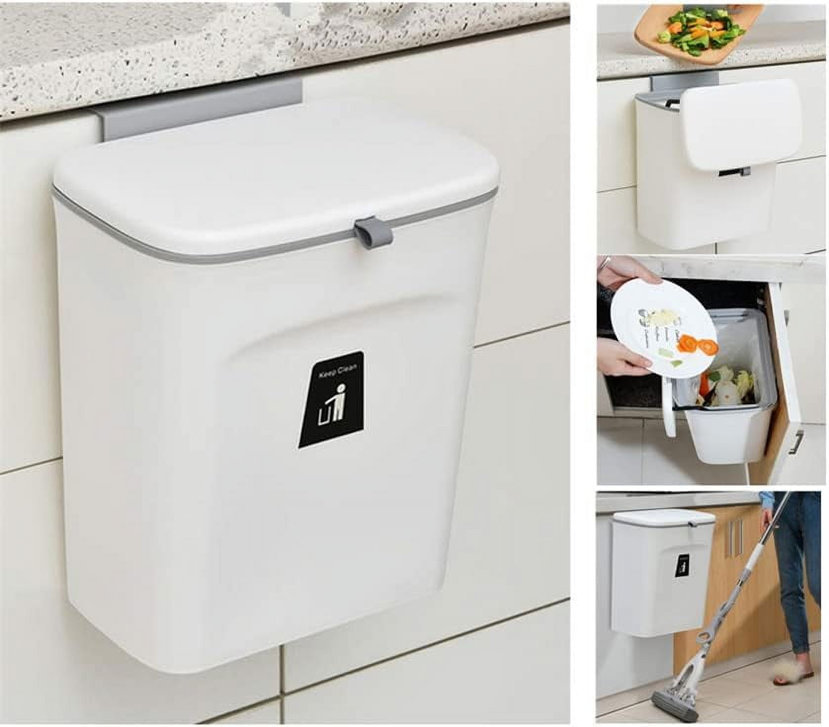 7/9L Garbage Can Wall Mounted With Sliding Lid Kitchen Trash Can For Under Sink