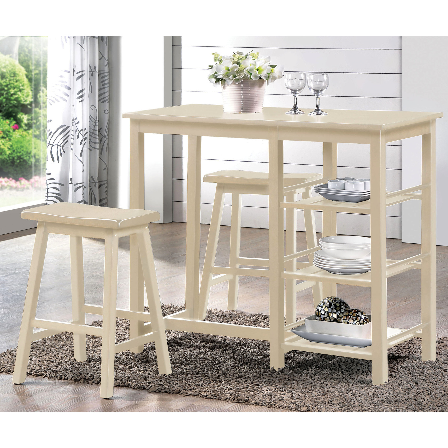 Counter height 3-piece dining set in buttermilk finish featuring table ...