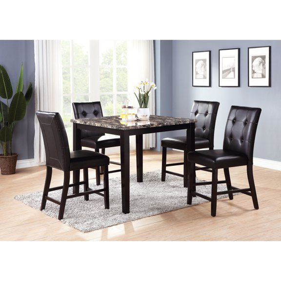 Counter height dining set with faux marble table top and tufted chairs seats 4 modern style for dining room