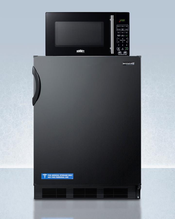 Counter height refrigerator-freezer and compact microwave in black with ...