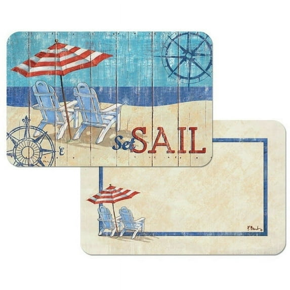 CounterArt 4 Reversible Washable Plastic Placemats, Seas The Day