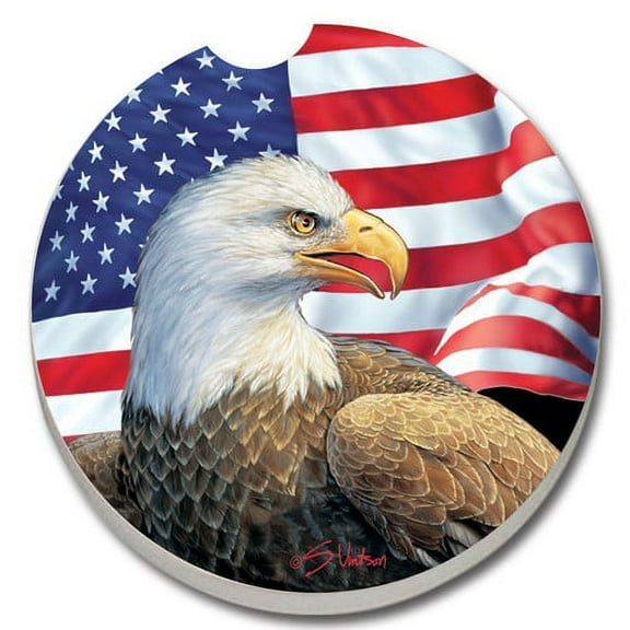 CounterArt Absorbent Stone Eagle and Flag Car Coaster (Set of 2)