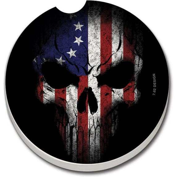 CounterArt Absorbent Stoneware Car Coaster, BR Skull, Set of 2