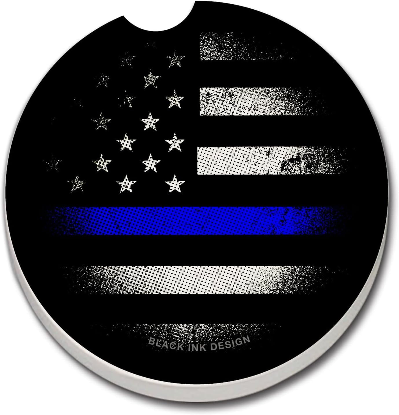 Patriotic Blue Line Ceramic Car Coaster Set