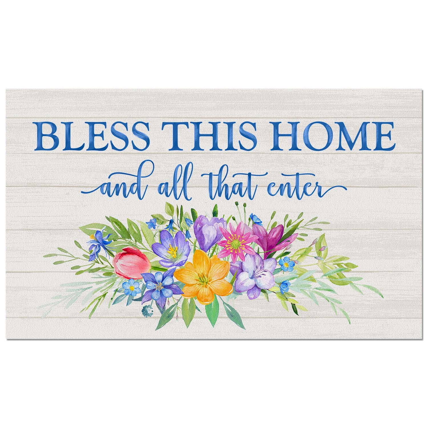 Bless This Home Floral Rubber Outdoor Entryway Mat