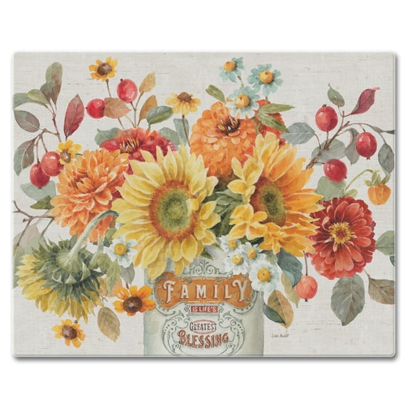 CounterArt Autumn in Bloom Tempered Glass Counter Saver/Cutting Board 15" by 12"
