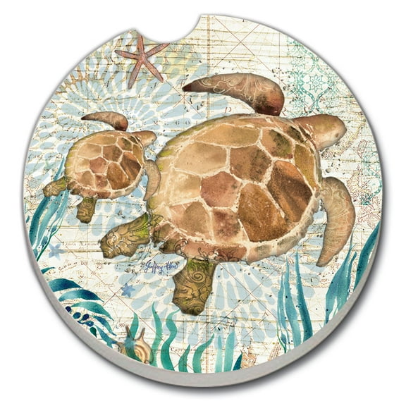 CounterArt "Bay Turtle" 1 Pack Absorbent Stone Coaster for Vehicle Cup Holder 2.6 Diameter