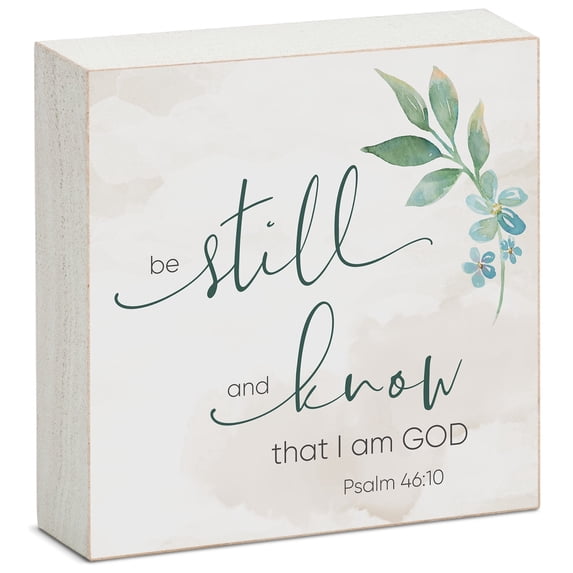 CounterArt "Be Still & Know" Artistic Freestanding Solid Wood Block Sign 3.75" Square