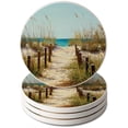 thumbnail image 1 of CounterArt "Beach Path" Colorful Round Absorbent Stone Coaster 4 Pack, 1 of 7
